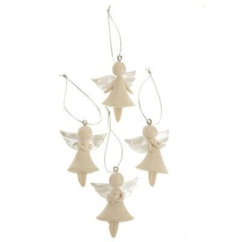 Set Of 4 Small Angel Hanging Decoration By Heaven Sends Set of 4 small angel hanging Christmas tree decorations by Heaven Sends. Size 6cm.